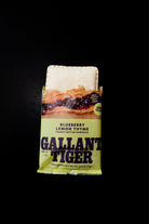 Gallant Tiger Blueberry Lemon Thyme peanut butter sandwich in opened wrapper